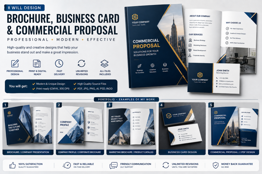 I Will Design a Professional Brochure, Business Card or Commercial Proposal