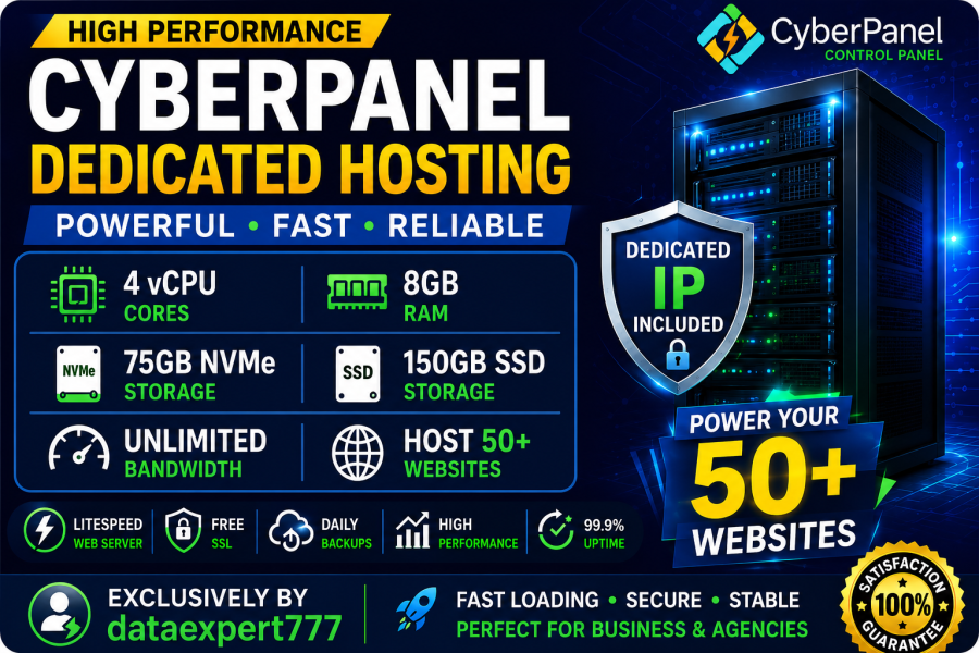 I Will Provide High Performance CyberPanel Dedicated Hosting with Dedicated IP