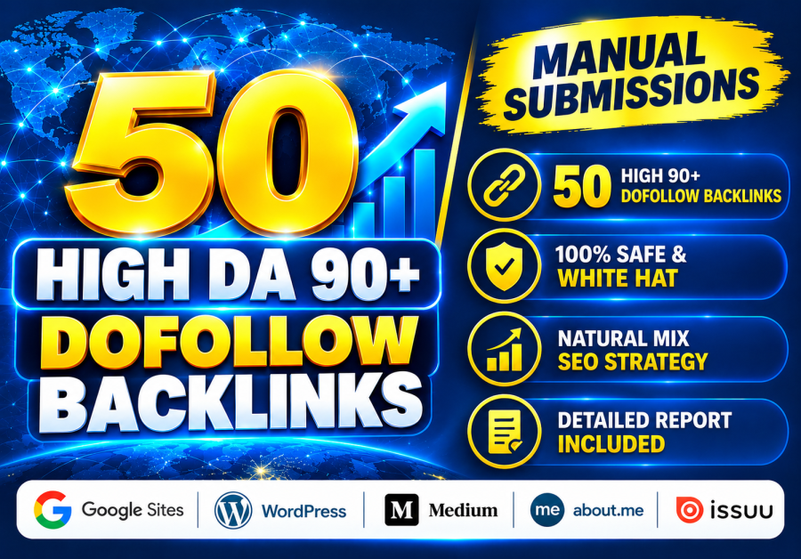  50 DA 90-100 Dofollow SEO Backlinks 