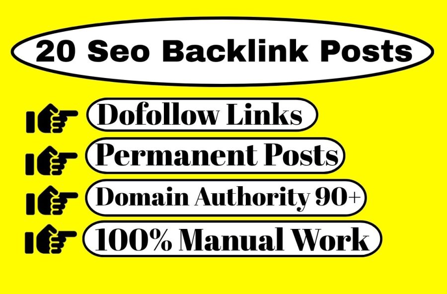 20 Manual Seo Backlink Posts Link Service From DA or DR 90+ Sites