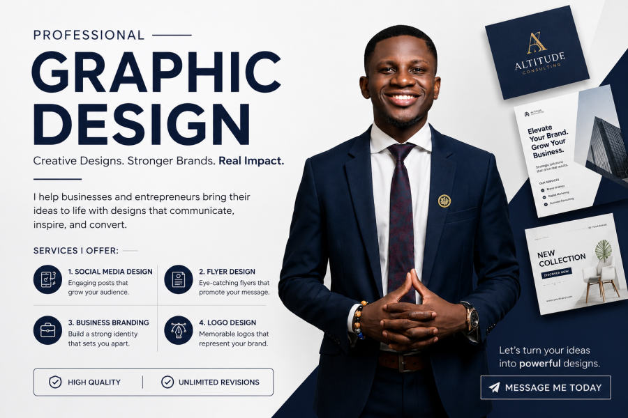 I will create professional graphic designs, flyers, and business branding materials