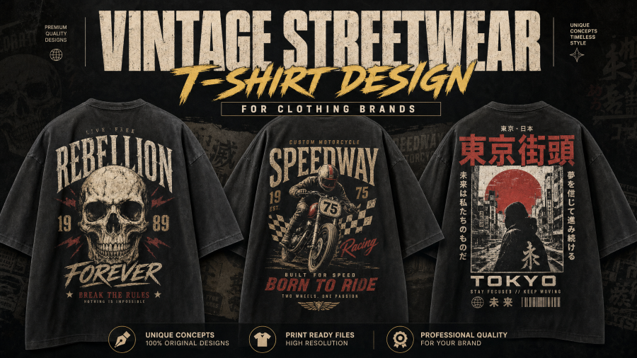 I Will Create Vintage Streetwear T Shirt Designs For Clothing Brands