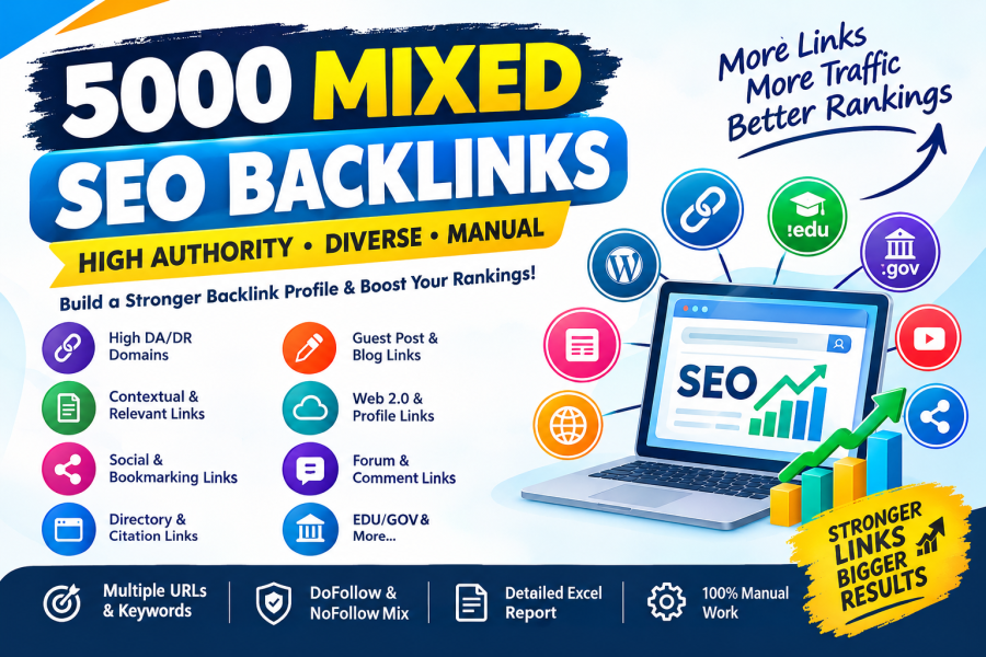 5000 Mixed High Authority SEO Backlinks &ndash; Manual & Diverse Link Building