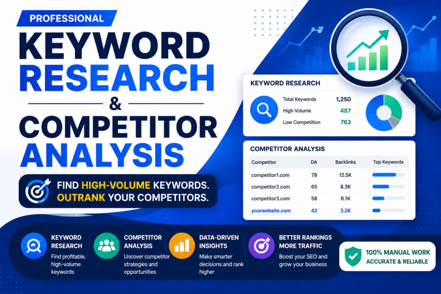I will do keyword research competitor analysis and SEO strategy