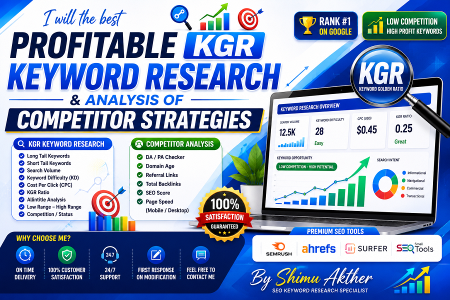 I will the best profitable Professional KGR Keyword Research and analysis of Competitor Strategies