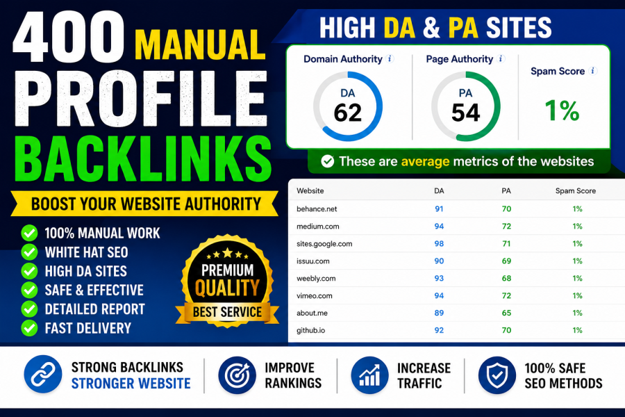 I will create 400 manual profile backlinks for your website