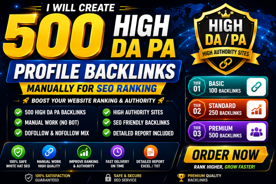 I will build 500 high DA PA profile backlinks manually with detailed report for powerful SEO ranking