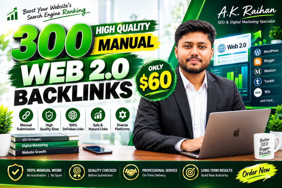 300 High Quality Manual Web 2.0 Backlinks for SEO