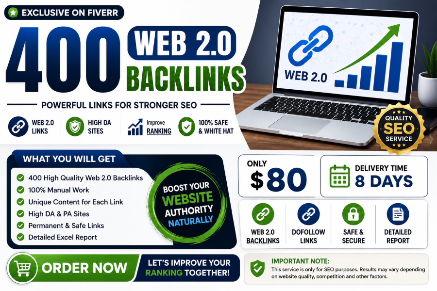I Will Create 400 Manual Web 2.0 Backlinks for Your Website SEO