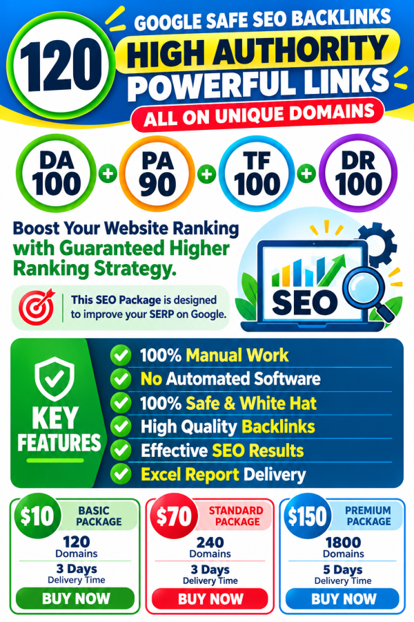 120 Manual High Authority SEO Backlinks on Unique Domains with DA 100, EDU & GOV Links