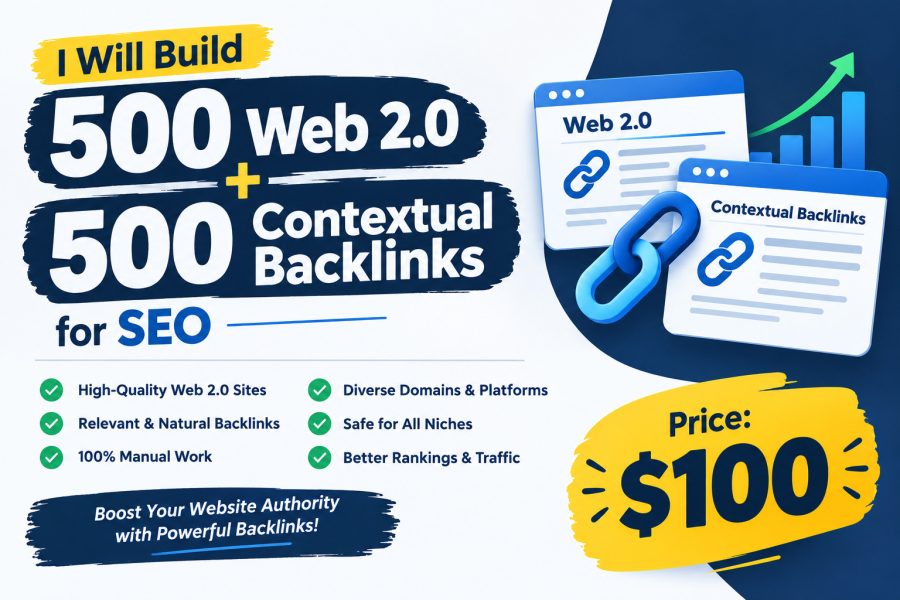 I will build 500 Web 2.0 and 500 contextual backlinks for SEO