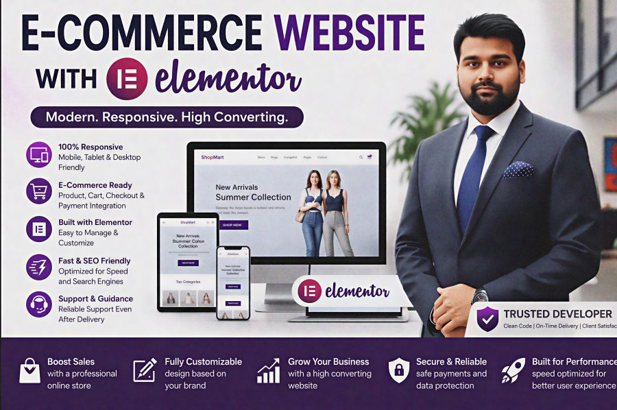 Create a modern and responsive WordPress e-commerce website using Elementor