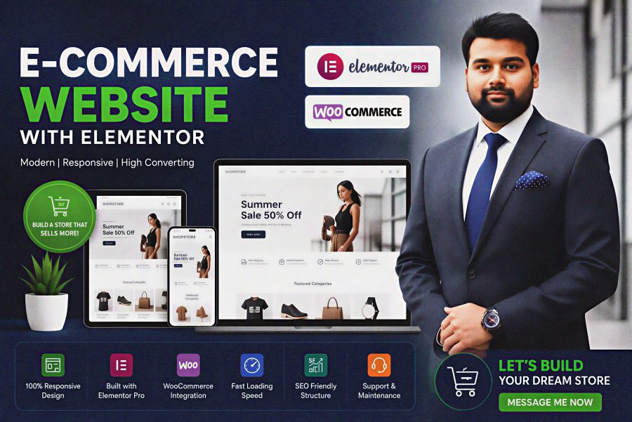 Create a modern and responsive WordPress e-commerce website using Elementor
