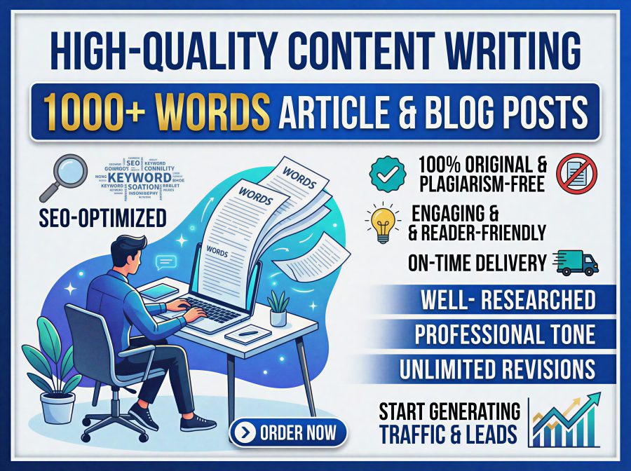 Professional 1000+ words content writing fully SEO friendly and Plagiarism free