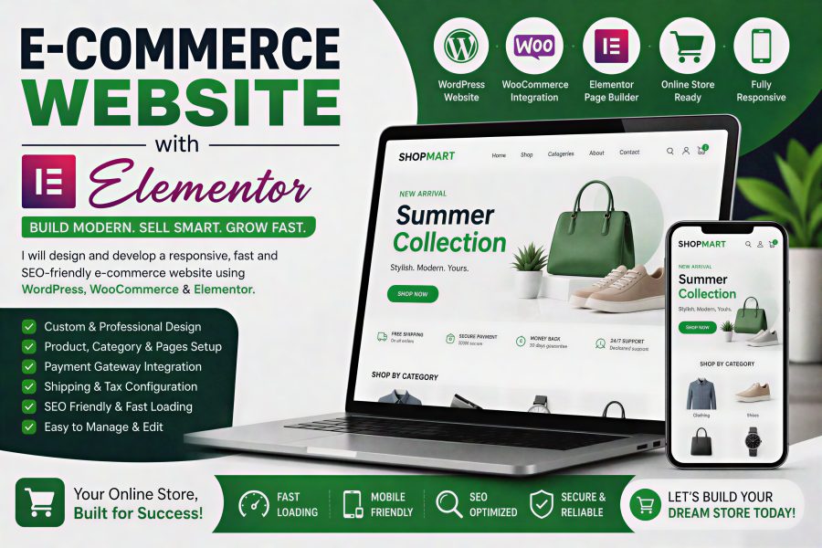 Create a modern and responsive WordPress e-commerce website using Elementor