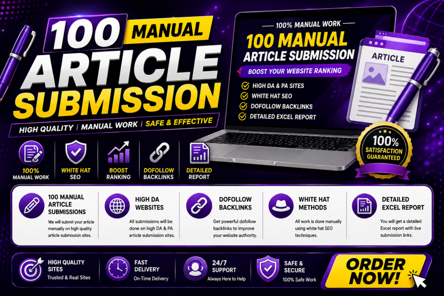 100 Article manual article submission on high DA websites for SEO