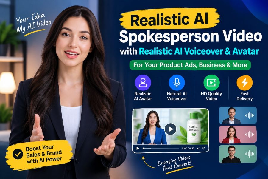 I will create realistic AI spokesperson video with realistic AI voiceover and avatar for product ads
