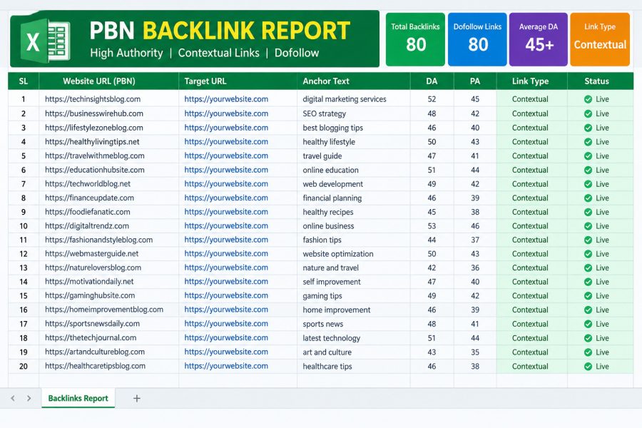 I will create 80 high authority contextual PBN backlinks with dofollow links