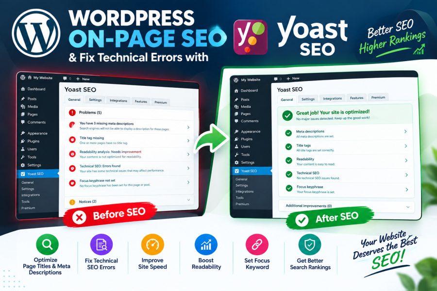I will optimize WordPress 3 pages On-Page SEO and fix technical errors with Yoast SEO