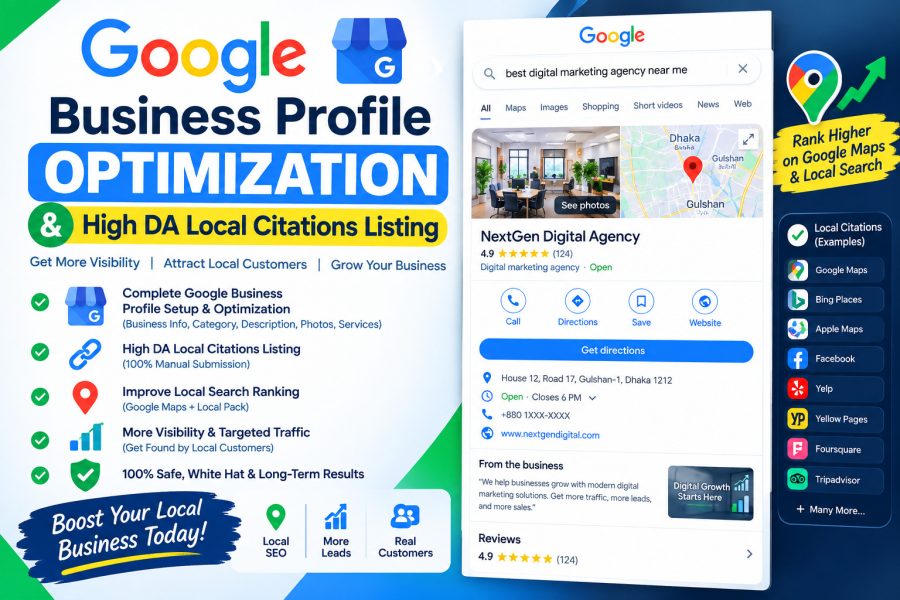 I will complete google my business profile setup and top local citations to rank GMB