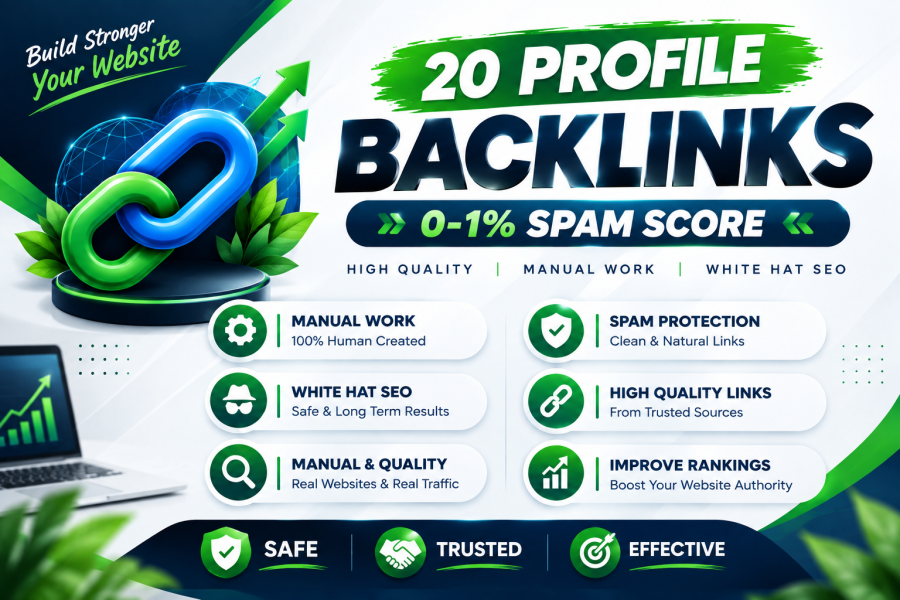20 High Quality Manual Profile Backlinks | Safe White Hat SEO | 0&ndash;1% Spam Score