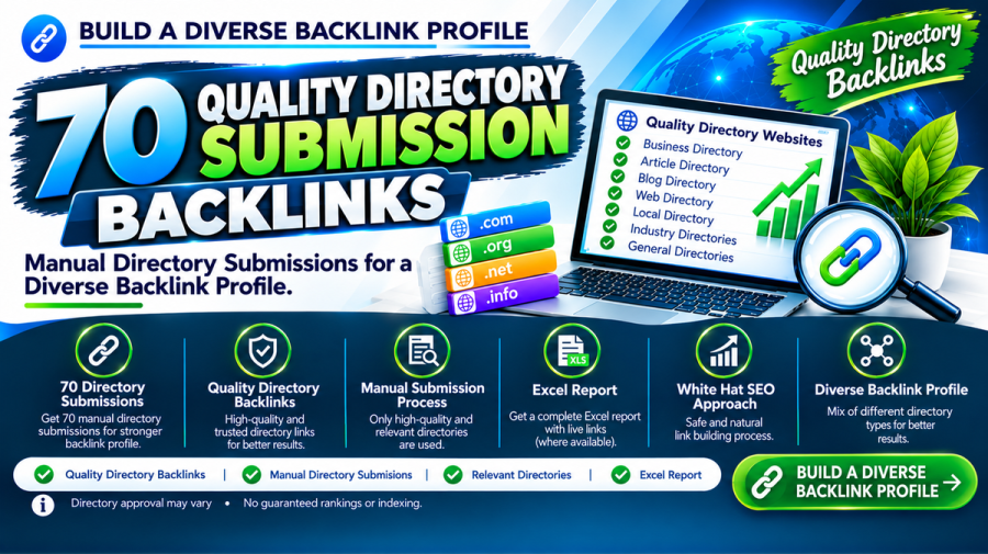 I will manually build 70 high quality directory backlinks for SEO