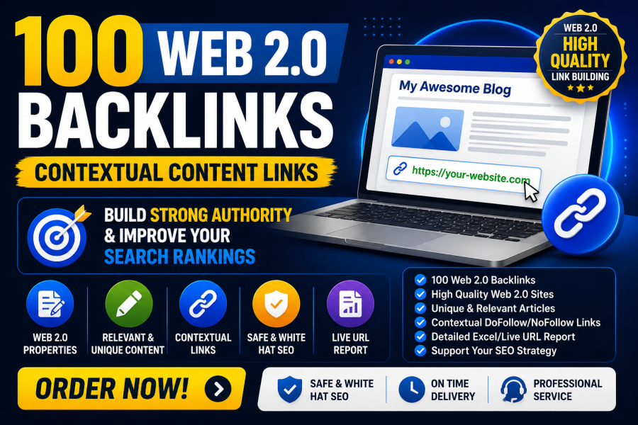 I will build 100 Web 2.0 contextual backlinks with a report