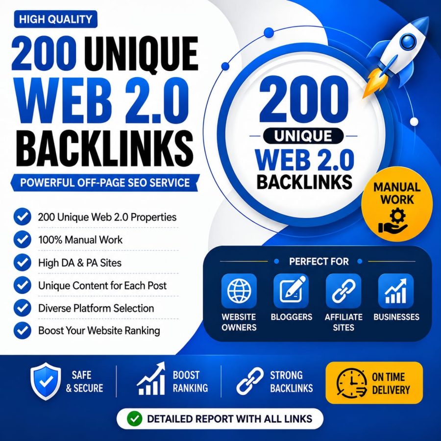 I Will Create 200 Unique Web 2.0 Backlinks Manually With Unique Content