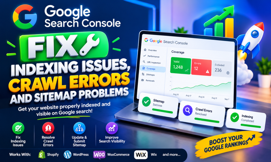 I will fix Google Search Console indexing issues, crawl errors and sitemap problems