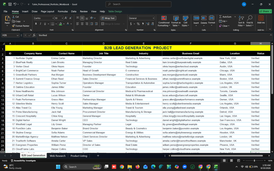 I will do B2B lead generation, targeted email scraping, and web research.