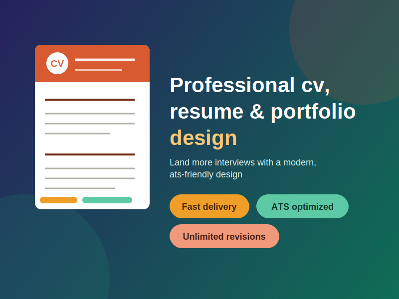 I Will Design a Professional CV, Resume & Portfolio