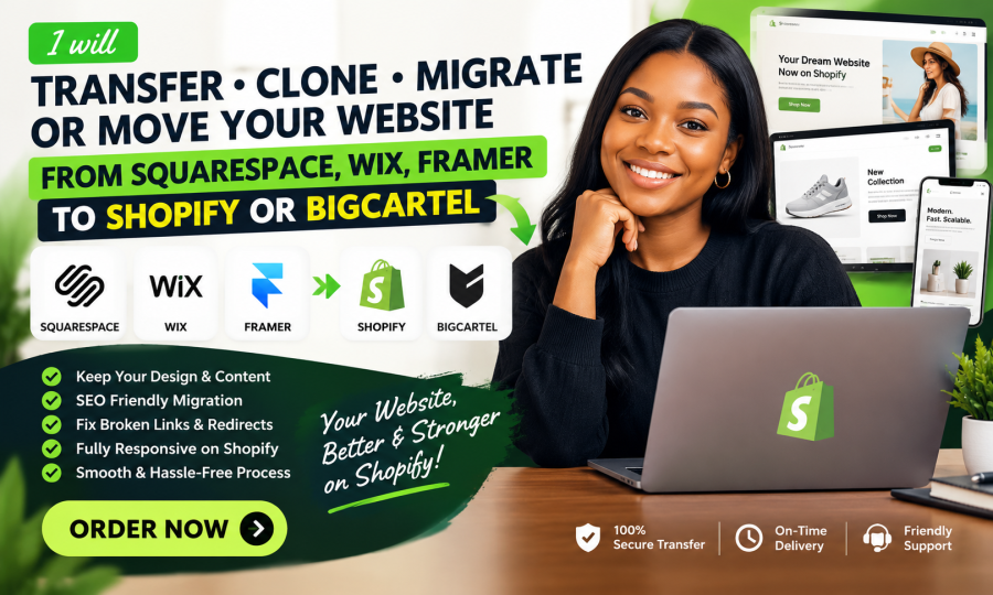 i will transfer clone migrate or move your website from squarespace wix framer to shopify ,
