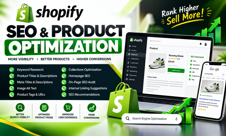 I will do shopify website onpage SEO product optimization for more traffic and sales