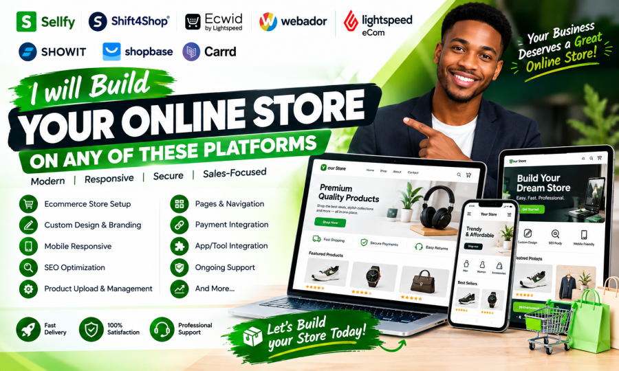 I will build shopify sellfy shift4shop ecwid webador showit shopbase carrd website store design
