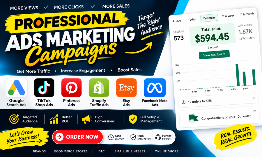 I will do Google search ads Pinterest shopify etsy fb meta ads 