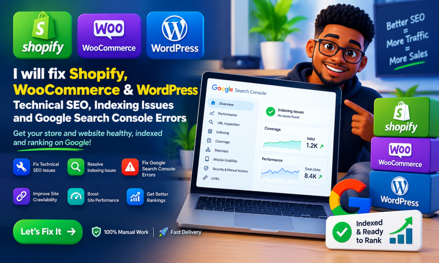 I willfix Shopify WooCommerce WordPress technical SEO indexing issues Google Search Console errors 