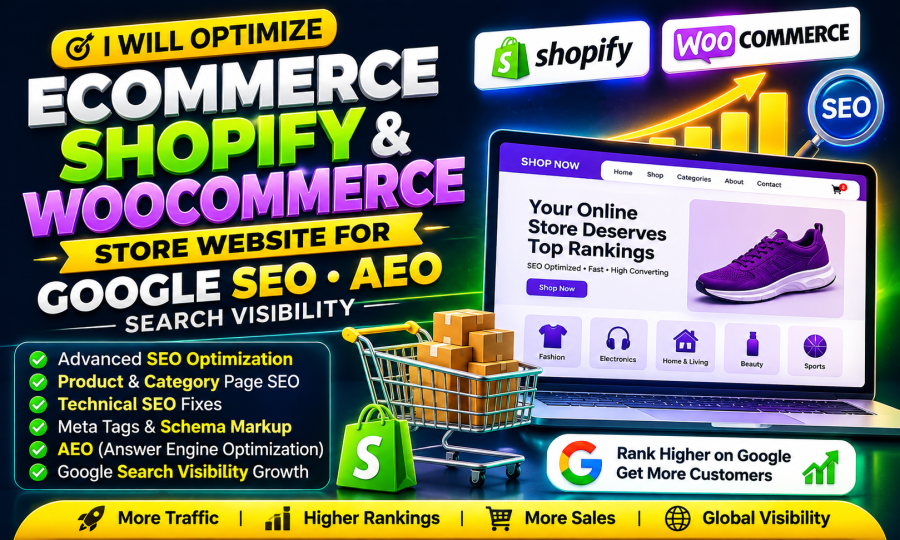 I will optimize eCommerce shopify WooCommerce store website for Google SEO AEO search visibility