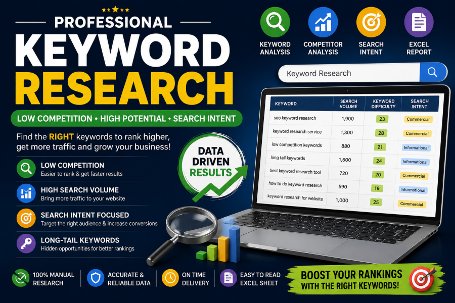 I will do professional SEO keyword research with low competition keywords