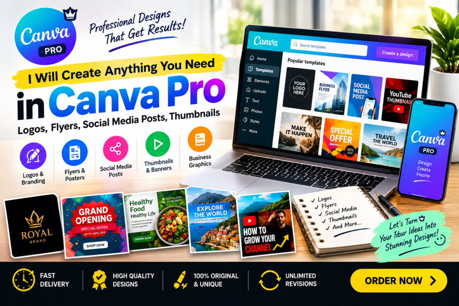 I Will Create Anything You Need in Canva Pro - Logos, Flyers, Social Media Posts, Thumbnails