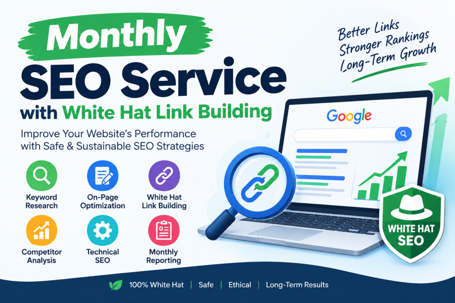 I will provide monthly SEO service with white hat link building