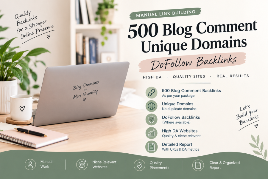 500 blog comment unique domains dofollow backlink high Da