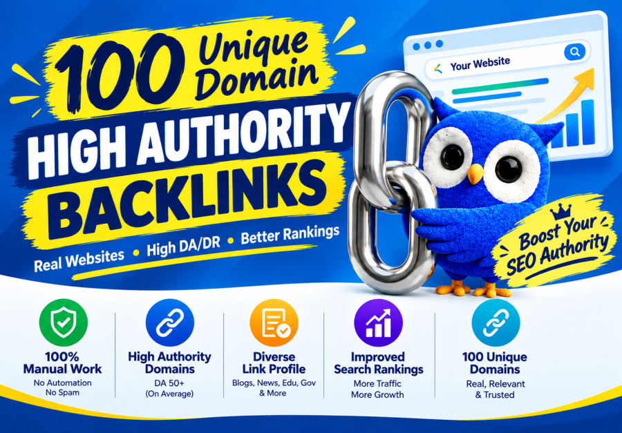 100 unique domain high authority backlinks with high DA PA TF CF