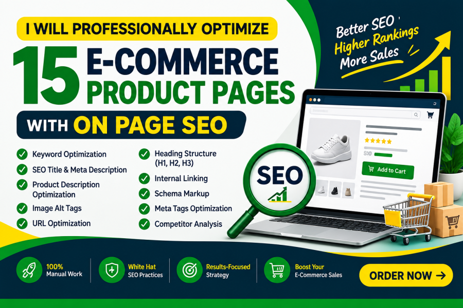 I will professionally optimize 15 E-Commerce product pages with on page SEO 