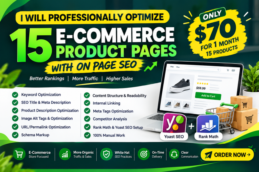 I will professionally optimize 15 E-Commerce product pages with on page SEO 