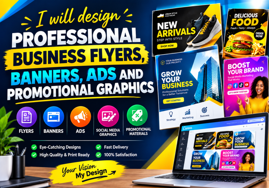 I will design professional business flyers, banners, ads and promotional graphics