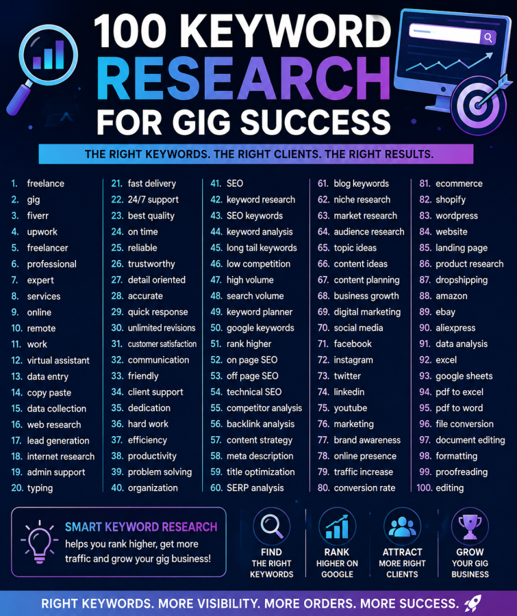 I Will Do 100 SEO Keyword Research for Your Website or Business.