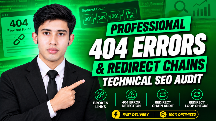 I will audit 404 errors, fix broken links, and resolve redirect chains