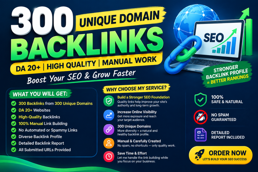 I will build 300 unique domain Backlinks high quality blog comments DA 20+ 