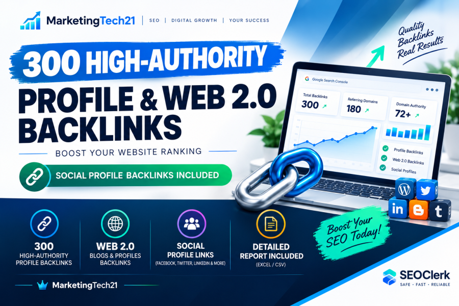 300 High Authority Profile, Web 2.0 & Social Profile Backlinks All Mixed With Detailed Report