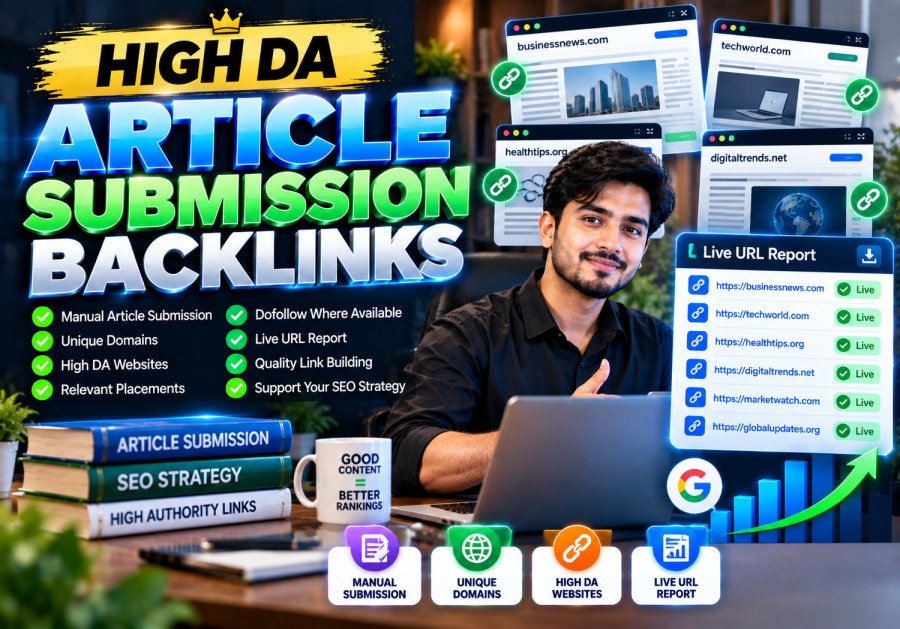 I will build high DA article submission backlinks on unique domains